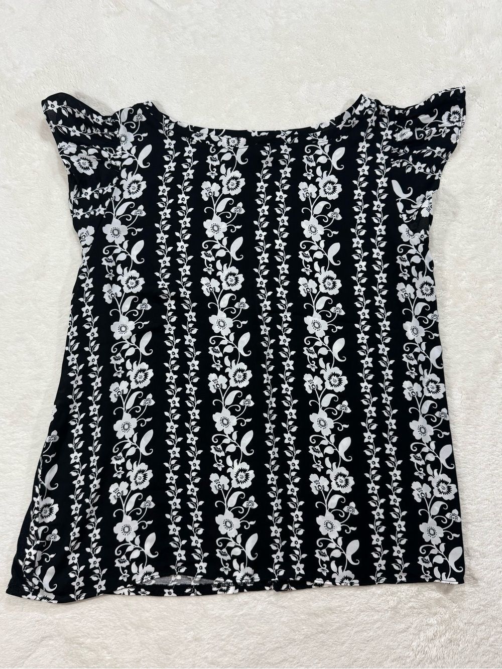 LOFT Petites Black White Floral Tank Blouse MP Medium Petite